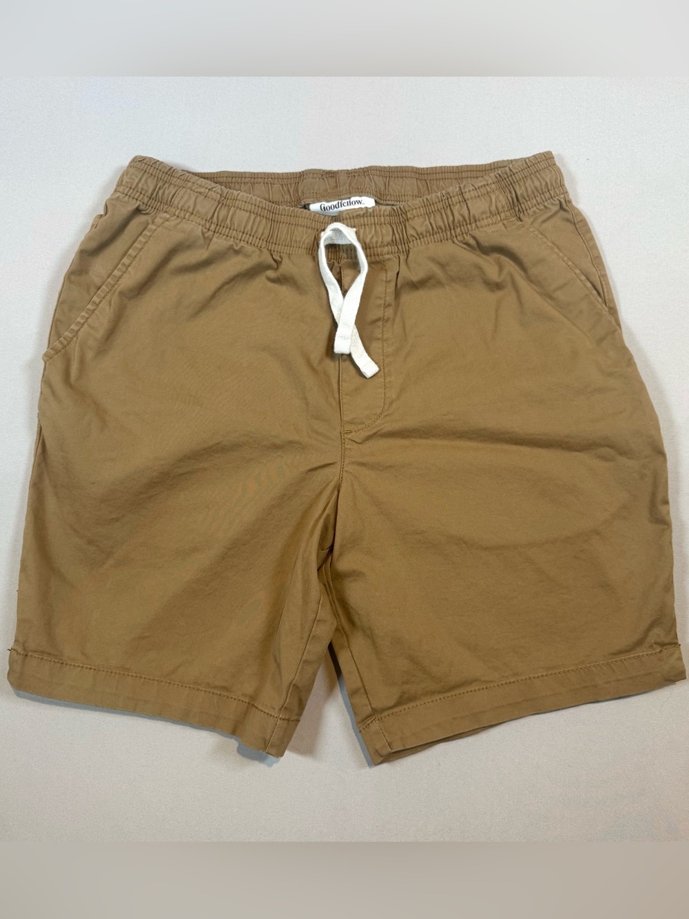 Goodfellow & Co Men’s Tan Twill Woven Flat Front Pull On Drawstring Shorts Small